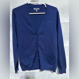 VTG American Airlines Navy Blue Button Cardigan Sweater Wool Blend Size L Tall